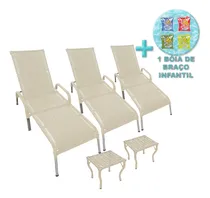 Comprar Kit 3 Espreguiçadeiras Alumínio Madrid E 2 Mesas + Brinde