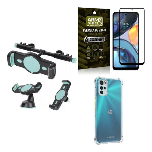 Kit Capa Moto G22 + Suporte Veicular 3 Em 1 + Película 3d