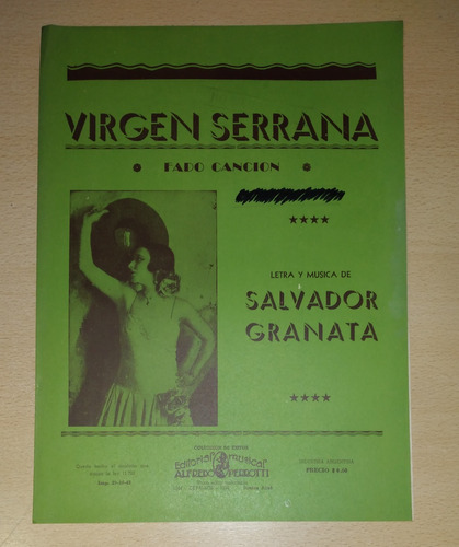 Partitura Virgen Serrana Fado Canción Salvador Granata