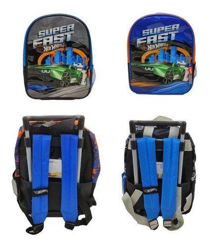 Imagen 1 de 3 de Hot Wheels Mochila Con Carro 11 PuLG Jardin Escolar Autos Ed