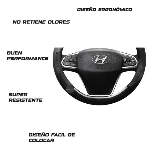 Forro De Timón Premium Hyundai Color Negro 37-38 Cm