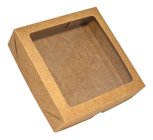 Caixa Papel Kraft Presente 15x15x4 Com Visor Pvc 50 Unidades
