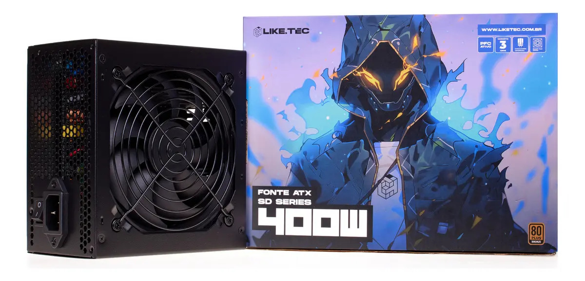 Fonte ATX Liketec 400W 80 Plus Bronze PFC Ativo Bivolt Gamer