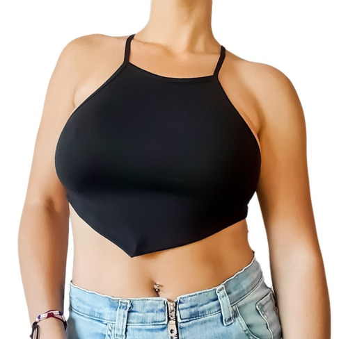 Crop Top Pico Elastizado Mujer Algodón Con Lycra Liso