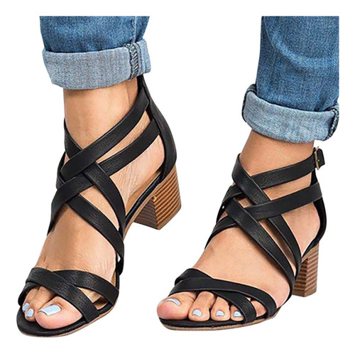 Sandalias Con Correa De Tobillo Ahuecadas A La Moda De Tacon