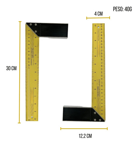 Kit 2 Esquadro Profissional 12 Pol Aço C/ Cabo Alumínio 30cm