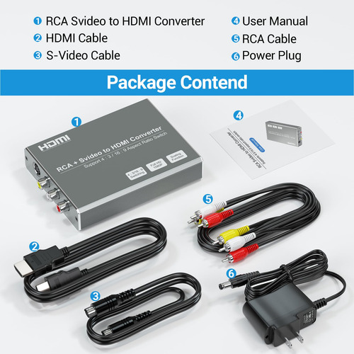 Conversor Rca Svideo A Hdmi 720p/1080p Con Conmutador 4:3/16