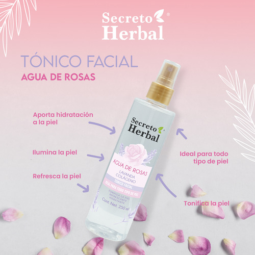 Tónico Facial Agua De Rosas Y Colágeno Secreto Herbal 250 Ml