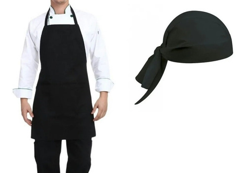 Imagen 2 de 2 de Delantal Y Gorro De Gabardina Para Chef Cocinero Barista .