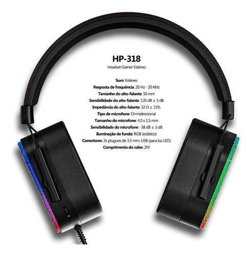 Headset Gamer Com Fio Xtrike-me Gh-606 Metallic Com Led Rgb
