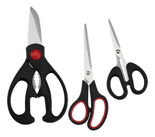 Set De 3pz Tijeras Multiusos De Cocina Escolar Oficina Casa Negro