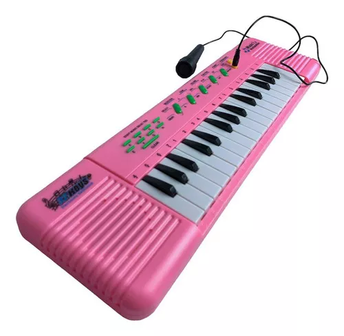 Teclado Piano Musical Educativo Brinquedo Infatil com 13 Teclas  Interatiuvas (Rosa)