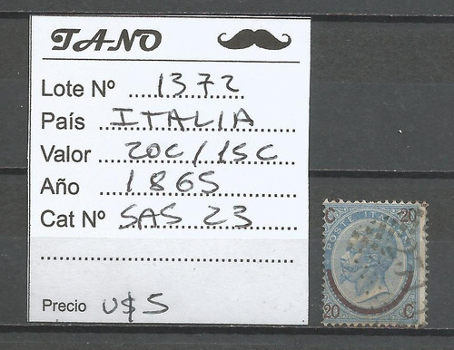 Lote1372 Italia 20c/15cent. Año 1865 Sas# 23 Tipo 1 Estampil