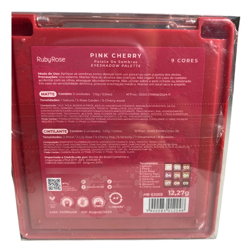 Paleta De Sombras Pink Cherry 9 Cores Ruby Rose Hb-e2202 Pink Cherry