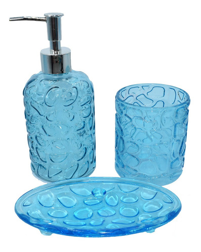 Banheiro Kit Lavabo Luxo 3 Peças Vidro Jogo Banheiro Azul 