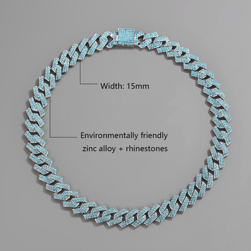 Collar De Eslabones Cubanos De Cristal Azul Helado