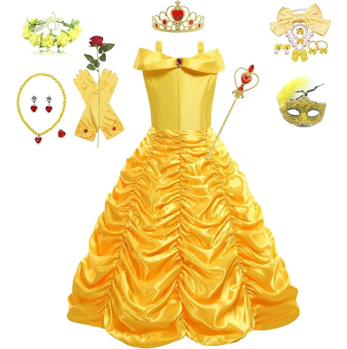 Disfraz De Princesa Bella  Vestido B  Para Niñas Y Niños
