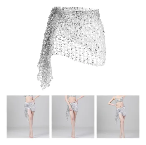 Moda Danza Del Vientre Hip Scarf Plata Plata El 160x50cm