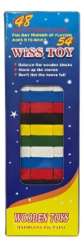 Jenga Torre Madera Bloques 54 Pc Colores Mediano Juego Mesa
