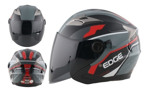 Casco Edge Jaguar Nano Semi Integral 3/4 Jet Certificado Dot Color Negro/Rojo Brillo Tamaño del casco XL(61-62 cm)