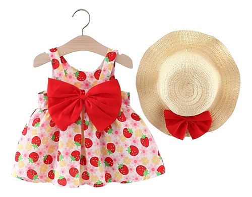 . Vestido Estampado Y Sombrero Con Lazo Para Bebé, 2 Uds.
