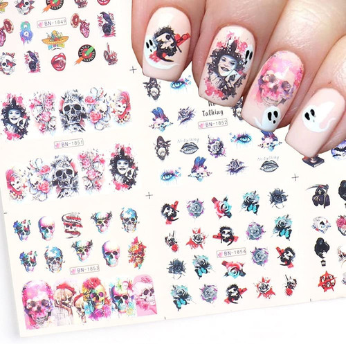 Calcomanías De Uñas De Calavera Día De Los Muertos Arte De U