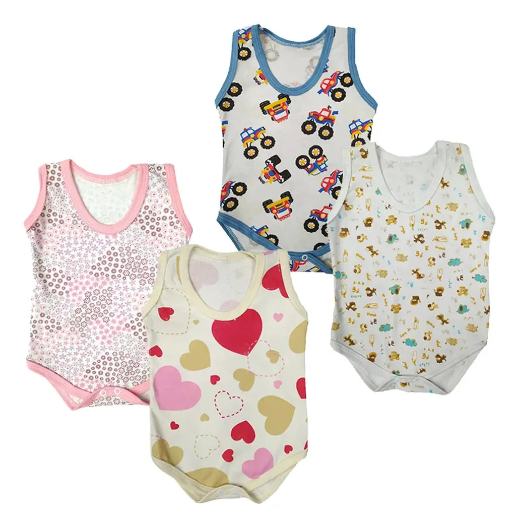 Kit Bebê 2 Peças Body Regata Estampado Verão Menino Menina Tamanho P