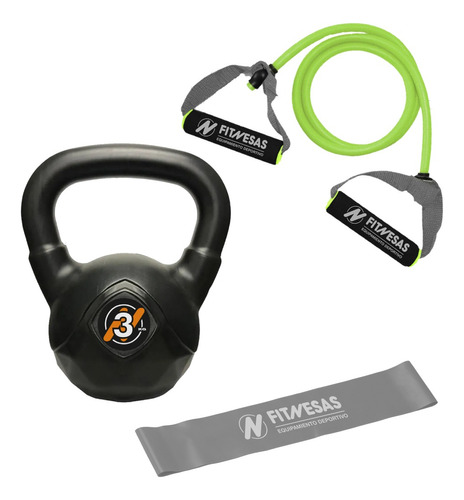 Kit Set Gym Pesa Rusa Kettlebell 3 Kg + Bandas Elasticas