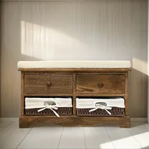 Comprar Banco Zapatera De Madera Paulownia Con Cajones Y Canastos