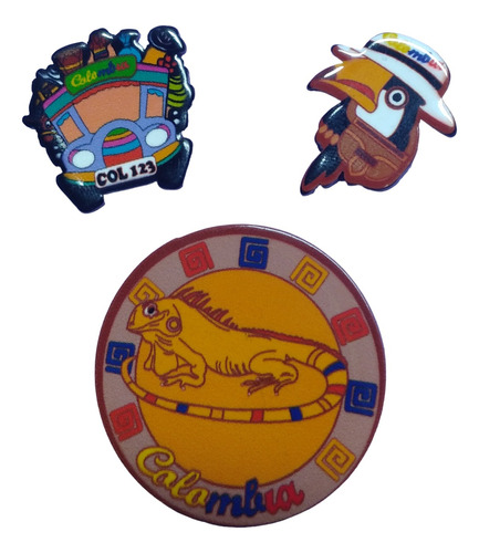 Set X 3 Prendedores Acrílicos Surtidos Souvenir Colombia Pin