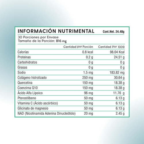 Antioxidante Para Vitalidad Con Nad Y Coq10, Vit C 60 Cap Hh Sabor Sin sabor