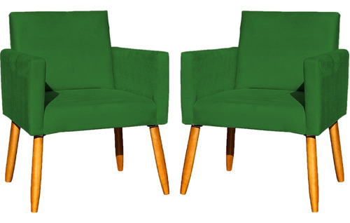 Kit 2 Poltronas Decorativas Nina Reforçada Azul Turquesa Cor Verde Desenho do tecido SUEDE LISO