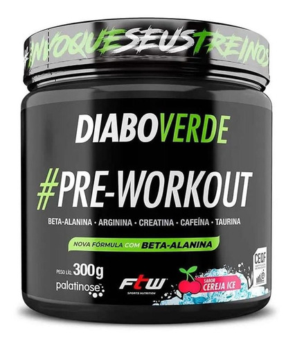 Diabo Verde Pre - Workout Nova Fórmula- 300g Cereja Ice Ftw