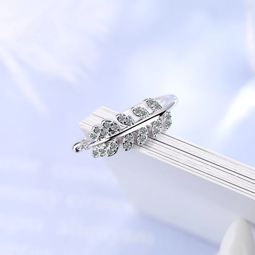 Anillo Hojas De Olivo En Zircón Ajustable Regalo Mujer