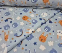 Comprar Tela Por Metro Polar Estampado 1.4m De Ancho P\u002Ffrazadas Ropa Celeste Conejos Osos Nubes