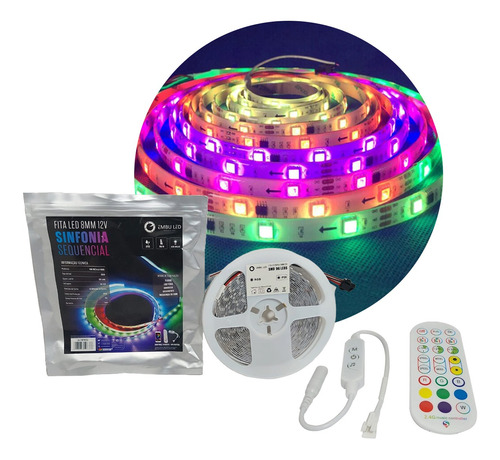 Fita Led Rgb 8mm Sinfonia Sequencial 8w 12v Ip20 5m