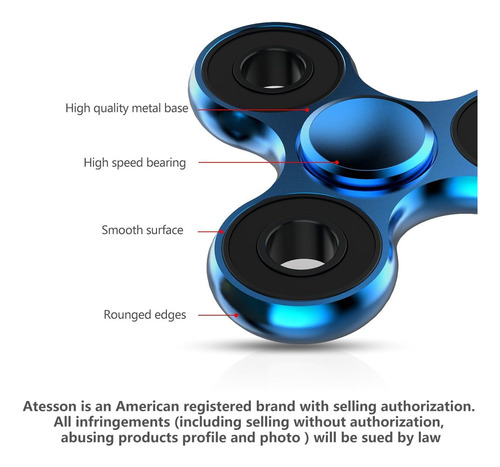 Atesson Fidget Spinner Juguete Ultra Duradero Acero Inoxidab