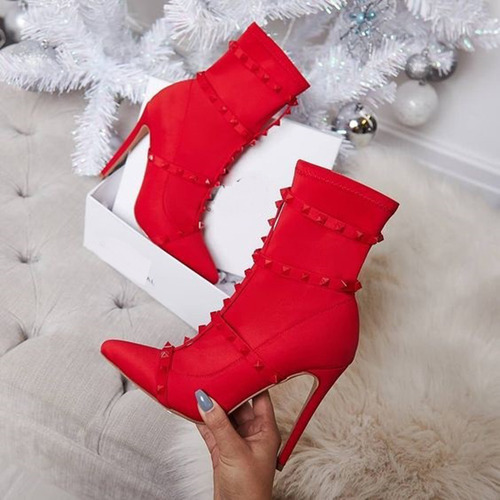 S Stiletto Botines Scarpins Zapatos De Primavera Rojos Con T