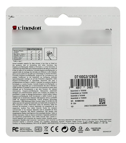 Pendrive Memoria Flash Usb 128gb Kingston Original Usb 3.1