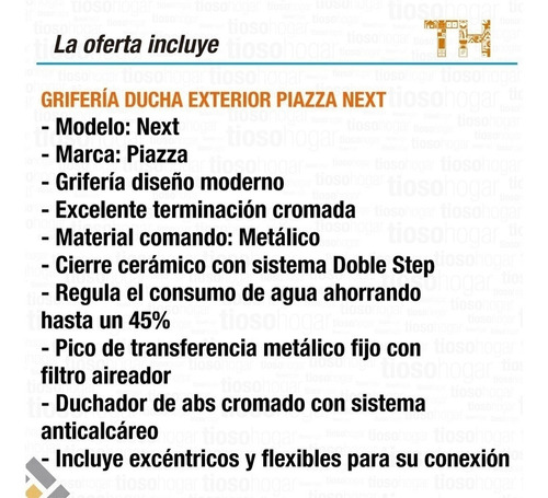 Imagen 5 de 10 de Bañera Ducha Exterior 10208 Griferia Piazza Next Tranferenci