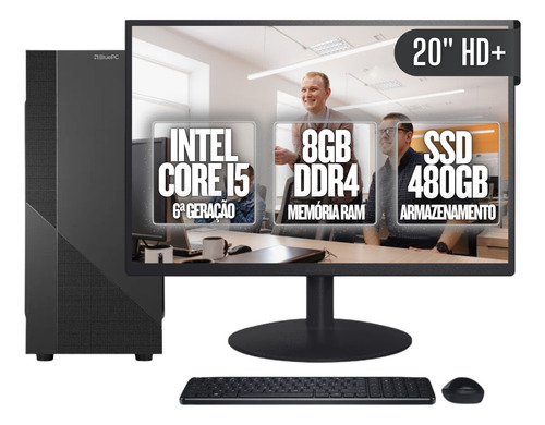 Pc Completo Bluepc Task I5 6ª 8gb Ddr4 Ssd 480gb Monitor 20