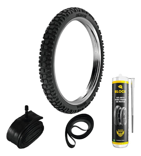 Pneu 90/90-21 54p Rt36 Rinaldi + Camara + Cinta + Selante
