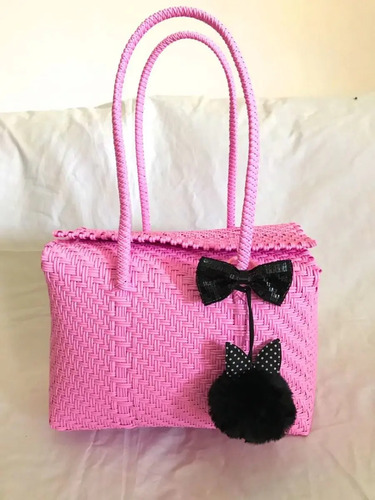 Bolsa Tejida Artesanal Mexicana Pompon Playa Verano Plastico | Envío gratis