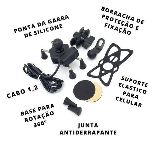 Suporte Celular Motocicleta Com Carregador Universal Usb