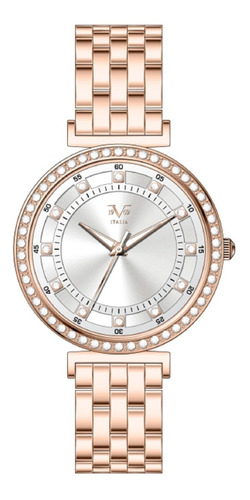 Reloj De Mujer V1969 Italia Oro Rosa Tablero Plateado