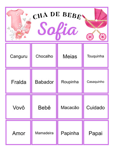 Bingo Chá De Bebê: 70 Cartelas Pdf Nome Personalizado Baby