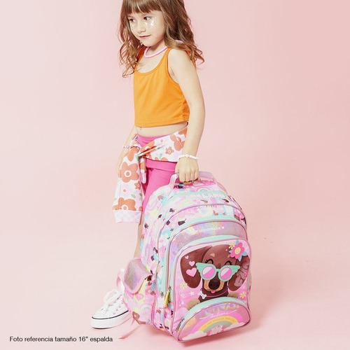 Mochila Escolar Infantil Chimola 14puLG 16lts Niñas Espalda Color Rosa Diseño de la tela Perrito