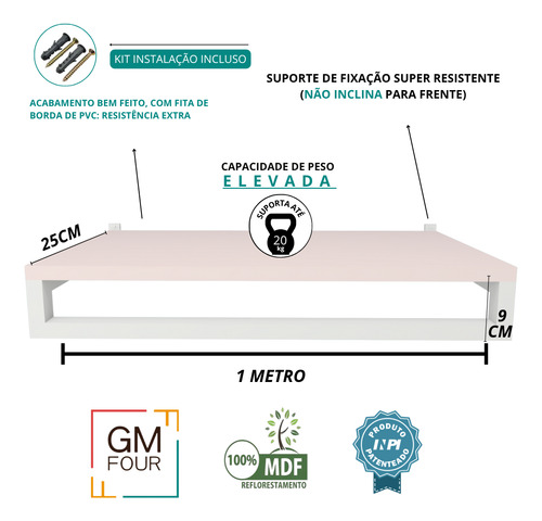 Cabideiro Arara 1m Suspenso Closet Roupa Com Prateleira Mdf