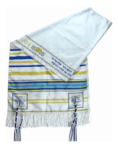 Talit Messianico Nacional Judaico Com Tzitzit 150x50cm Cor Azul