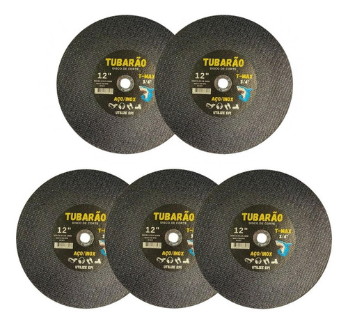 5x Disco De Corte 12 Polegadas X 3/4'' Policorte Tubarao Cor Preto